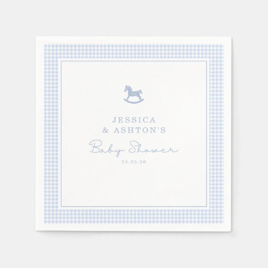 Serviette En Papier En vichy bleu Rocse Baby shower à cheval Napkin (Devant)