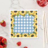 Serviette En Papier En vichy bleu rustique et tournesols (En situation)