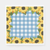 Serviette En Papier En vichy bleu rustique et tournesols (Devant)