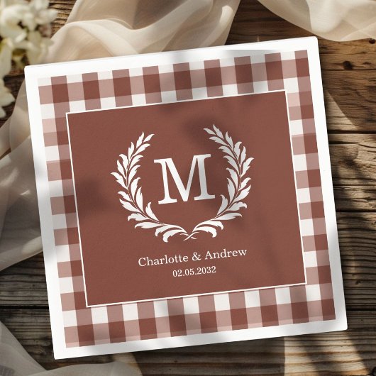 Serviette En Papier En vichy Brown Monogramme Crest