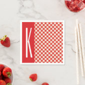 Serviette En Papier En vichy diagonale rouge et blanc. (En situation)