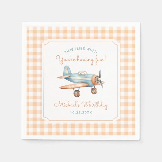 Serviette En Papier en vichy heure Avion Avion premier anniversaire (Devant)