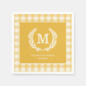 Serviette En Papier En vichy jaune Monogramme Crest Personnalisé (Devant)