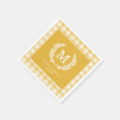 Serviette En Papier En vichy jaune Monogramme Crest Personnalisé (Coin)