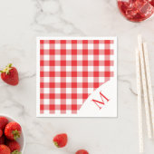 Serviette En Papier En vichy Monogramme Rouge Et Blanc (En situation)