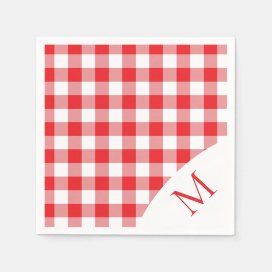 Serviette En Papier En vichy Monogramme Rouge Et Blanc (Devant)
