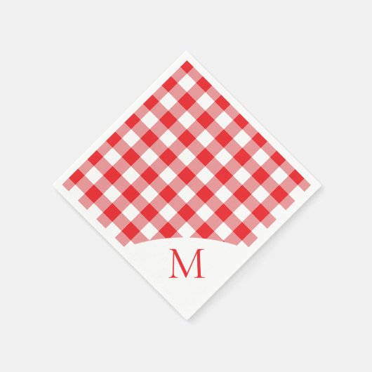 Serviette En Papier En vichy Monogramme Rouge Et Blanc (Coin)