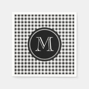 Serviette En Papier En vichy noir et blanc, votre monogramme