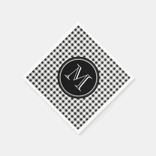 Serviette En Papier En vichy noir et blanc, votre monogramme (Coin)
