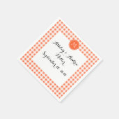 Serviette En Papier en vichy orange et blanc, votre monogramme (Coin)