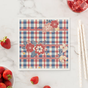 Serviette En Papier En vichy patriotique aux accents floraux Rouge b