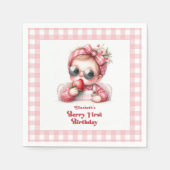 Serviette En Papier En vichy rose fraise chic Berry Premier anniversai (Devant)
