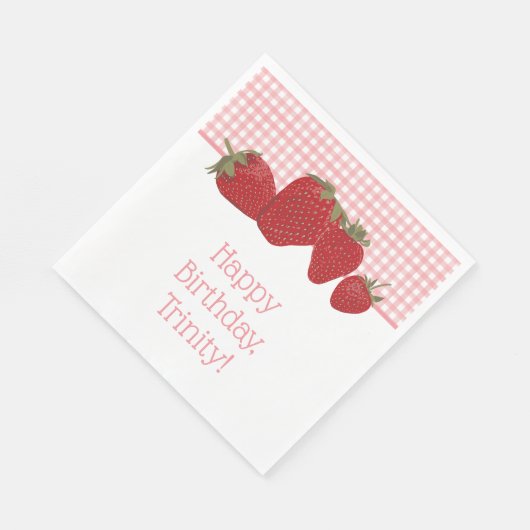 Serviette En Papier En vichy roses et fraises rouges (Coin)