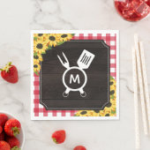 Serviette En Papier En vichy rouge et tournesols Rustique Monogramme B (En situation)