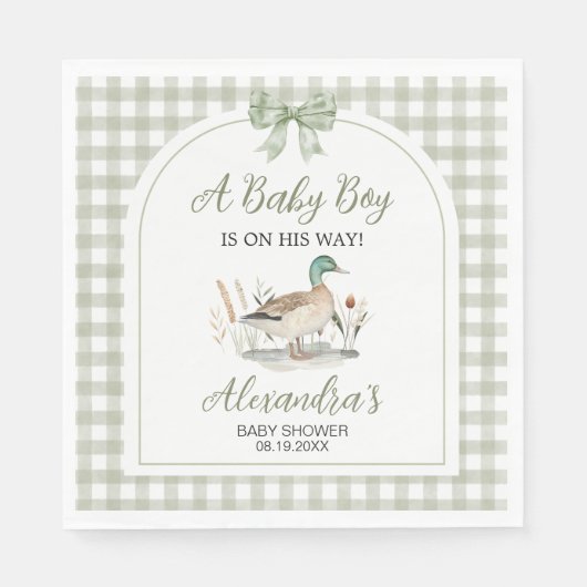 Serviette En Papier en vichy Sage Green Mallard Duck Baby shower (Devant)