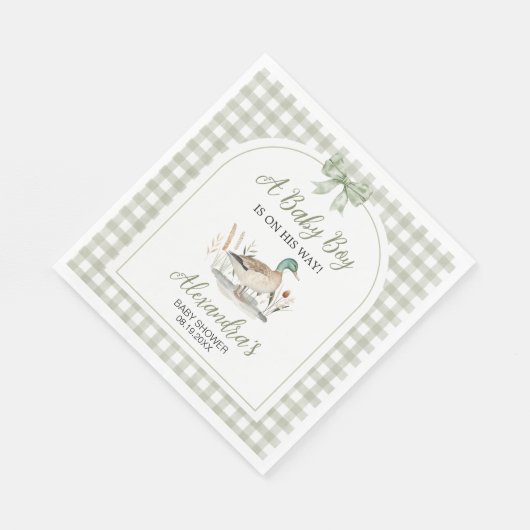 Serviette En Papier en vichy Sage Green Mallard Duck Baby shower (Coin)