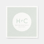 Serviette En Papier en vichy sauge vert initiales mariage répétition (Devant)
