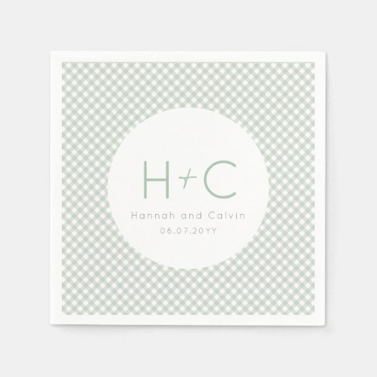 Serviette En Papier en vichy sauge vert initiales mariage répétition (Devant)