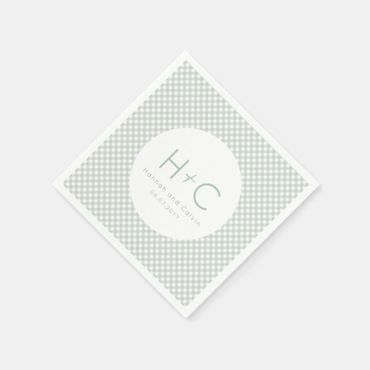 Serviette En Papier en vichy sauge vert initiales mariage répétition (Coin)