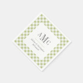 Serviette En Papier En vichy vert clair Monogramme et nom (Coin)