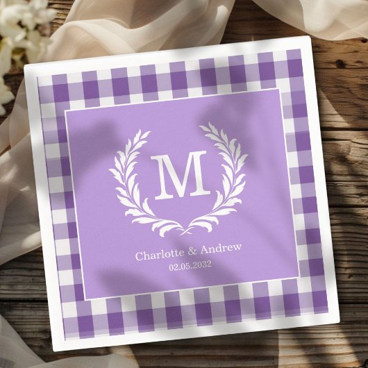 Serviette En Papier En vichy violet Monogram Crest Custom