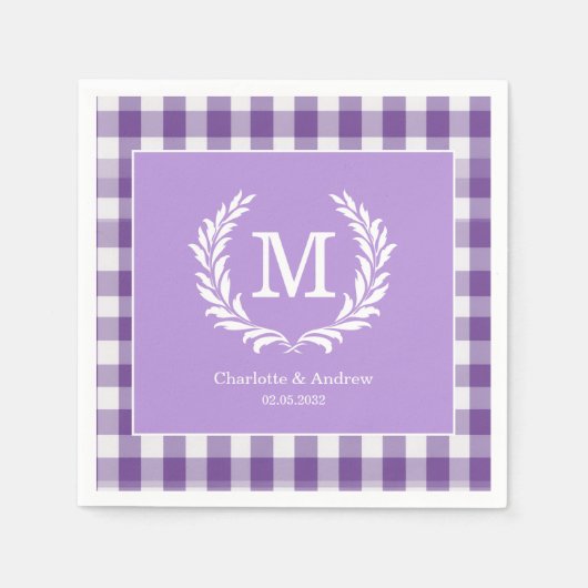Serviette En Papier En vichy violet Monogram Crest Custom (Devant)
