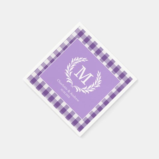 Serviette En Papier En vichy violet Monogram Crest Custom (Coin)