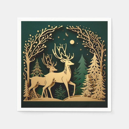 Serviette En Papier Enchanted Forest Arch – Golden Reindeer (Devant)