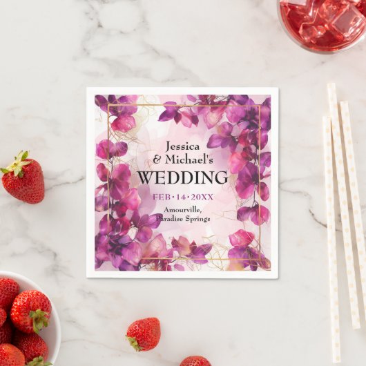 Serviette En Papier Enchantement Fuchsia violet : Aquarelle (En situation)