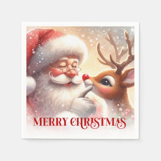 Serviette En Papier Enchanting Santa Rudolph Christmas Dinner Napkins (Devant)