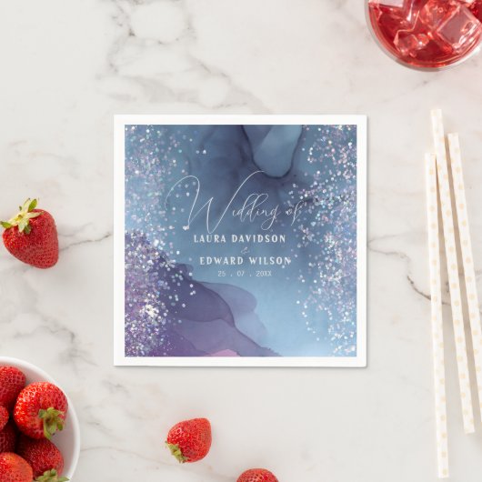 Serviette En Papier encre d'alcool bleu et violet avec mystique de par (En situation)