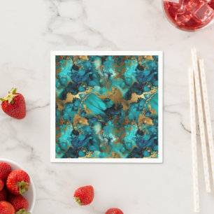 Serviette En Papier Encre d'alcool turquoise et or