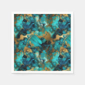 Serviette En Papier Encre d'alcool turquoise et or (Devant)