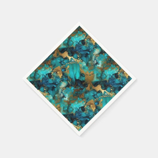 Serviette En Papier Encre d'alcool turquoise et or (Coin)