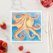 Serviette En Papier Encre d'aquarelle rouge orange octopus (En situation)