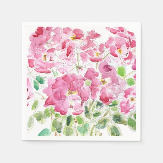 Serviette En Papier encre de rose rouge et serviettes d'aquarelle (Devant)