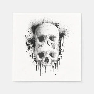 Serviette En Papier Encre noire graphique Skull Drip