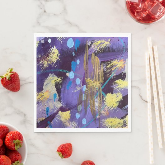 Serviette En Papier Energetic blue, purple, and gold abstract art (En situation)