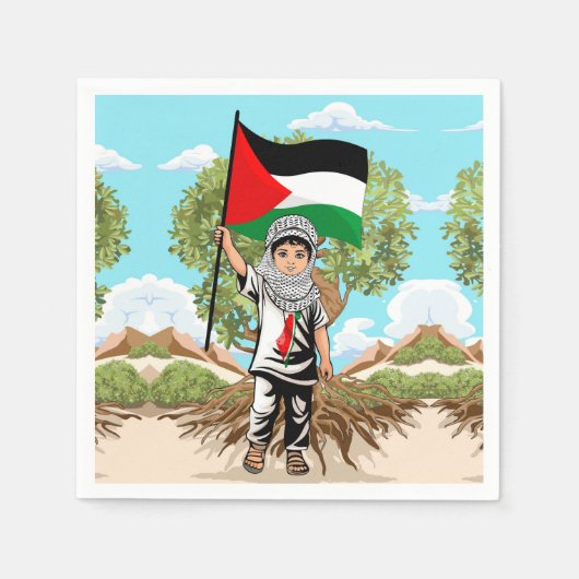 Serviette En Papier Enfant avec Keffiyeh Palestine Drapeau et olivier (Devant)
