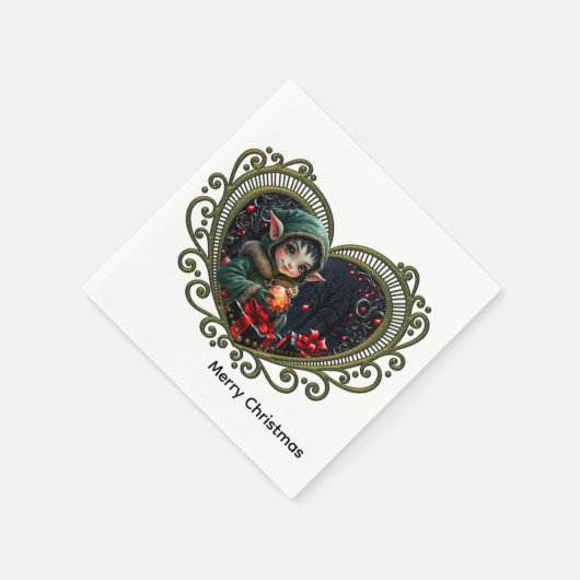 Serviette En Papier Enfant Elfe mignon en manteau à capuchon vert (Coin)