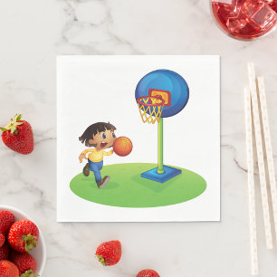 Serviette En Papier Enfant jouant au basket avec un cerceau Fun Sports