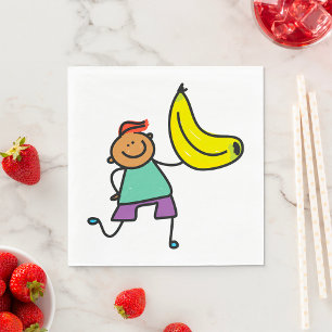 Serviette En Papier Enfant joueur tenant une grosse banane jaune