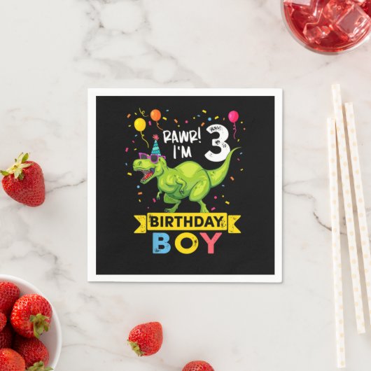 Serviette En Papier Enfants 3 ans Chemise 3e anniversaire Garçon T Rex (En situation)