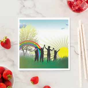Serviette En Papier Enfants arc-en-ciel au lever du soleil
