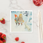 Serviette En Papier Enfants avec du lièvre en hiver - Noël (En situation)