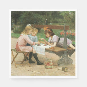 Serviette En Papier Enfants ayant le thé de l'après-midi dans le parc