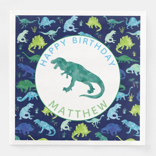 Serviette En Papier Enfants Dinosaure Personnalisé Motif de fête d'ann (Devant)