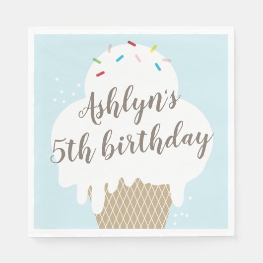 Serviette En Papier Enfants glaces cône bleu fête d'anniversaire (Devant)