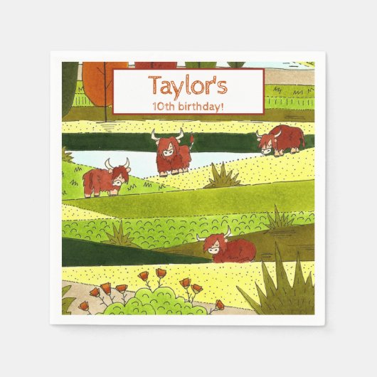 Serviette En Papier Enfants Highland Cows Fall Farm Anniversaire Fête (Devant)