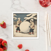 Serviette En Papier Enfants japonais roulant une grosse boule de neige (En situation)